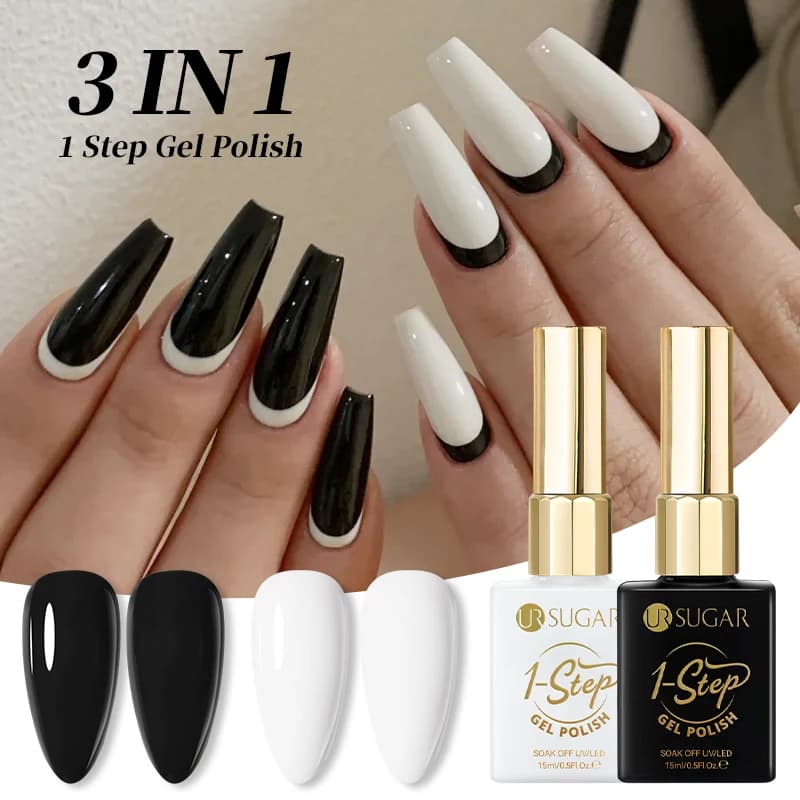 UR SUGAR Smalto per unghie gel 3 IN 1 nero bianco a 1 passo No Need Base Top Coat in gel 15ml Gel LED UV semipermanente ad asciugatura rapida Soak Off