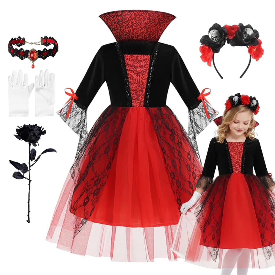 Girl Halloween Cosplay Dress Up Kid Ghost Bride Gothic Costume Kids Carnival Party Clothes Party Gifts