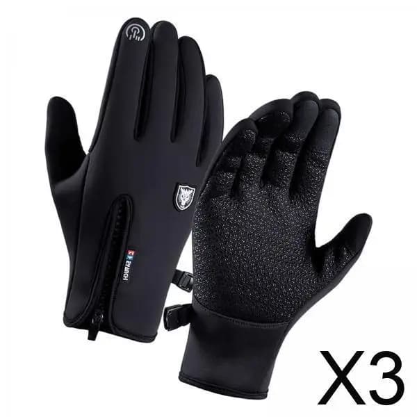 3xGuanti da neve antivento con cerniera termica per guida, ciclismo, uomo, donna, nero M