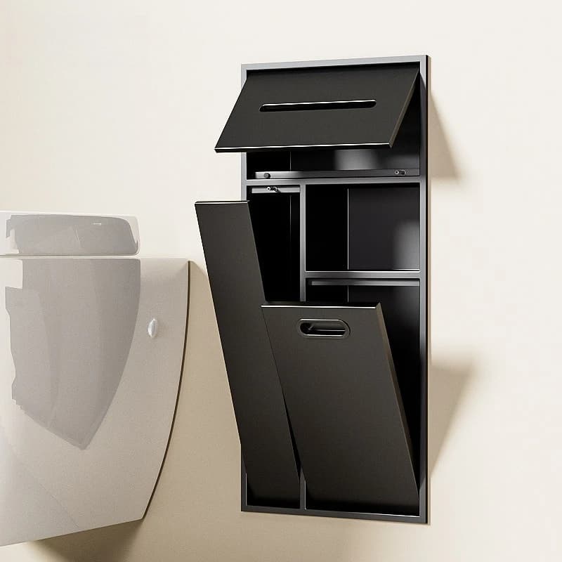 Mobiletto da incasso per WC in acciaio inossidabile, nicchia WC, porta scopino, cestino multifunzione e ripiano
