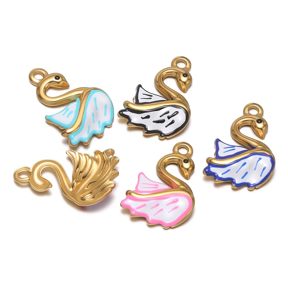 5 Pieces Stainless Steel Cigno Shape Pendants Polished for Creation Facial Jewelry, Necklaces, Earrings, Gifts for Girls