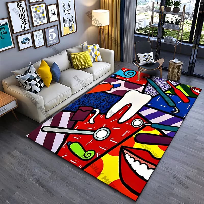 Dental hygiene tools and teeth carpet Yoga living room room decor children's crawling mat doormat area rug games mat