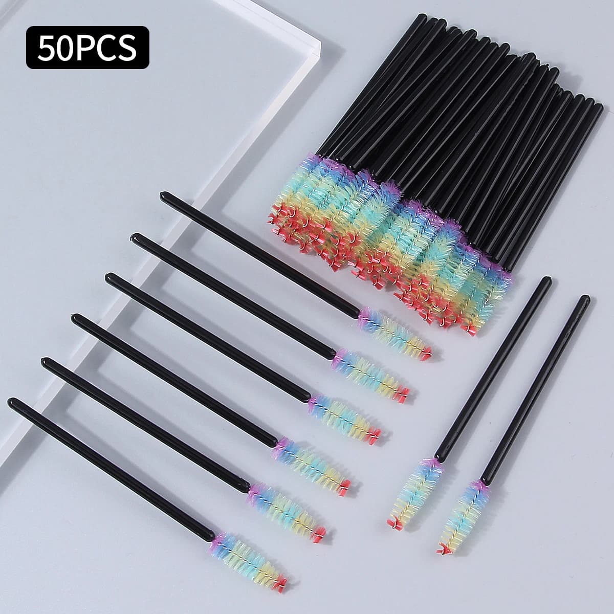 Special Offer: 50 Disposable Brushes for Rainbow Eyelashes, Mascara Sticks with Glittered Handle and Black for Extension Eyelashes and Styling Eyebrows