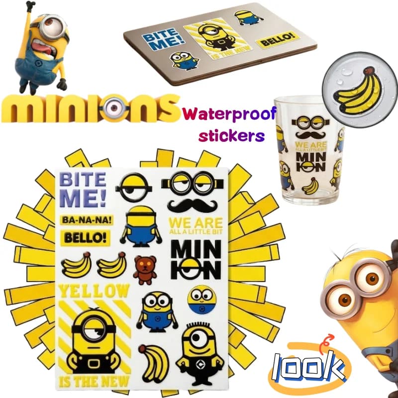 Nuovi Adesivi Minions di Despicable Me, Bob e Kevin, Stampa Cartoon di Alta Qualità, Decorazione Creativa Impermeabile per Tazze e Scrivania