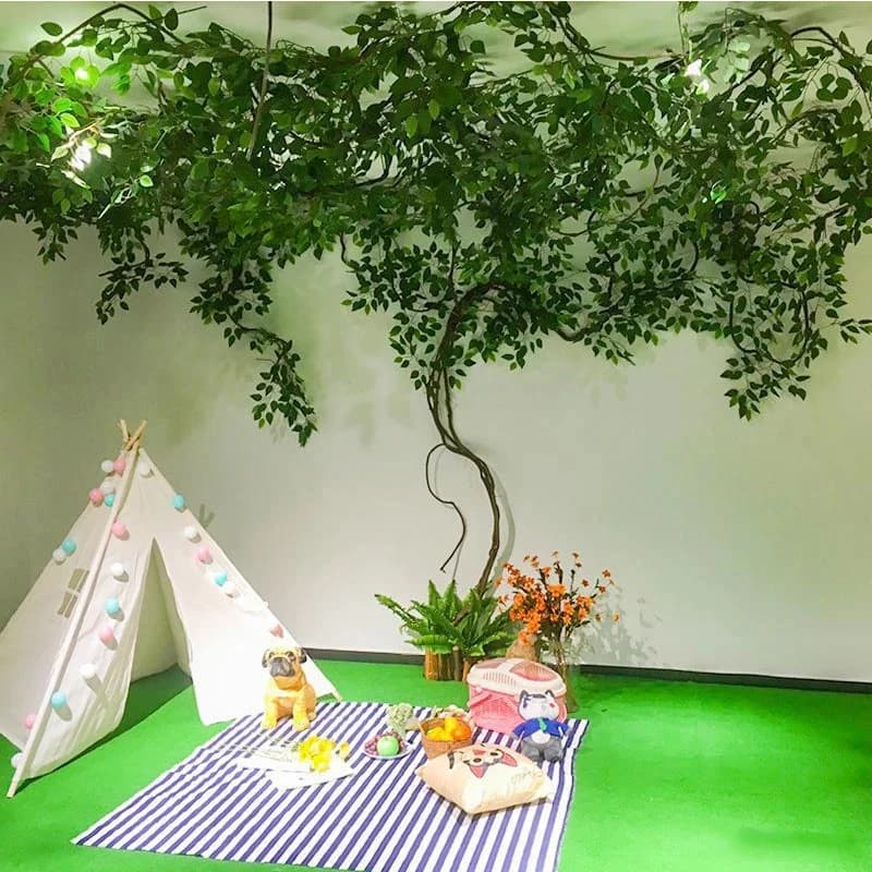 Artificial green plant leaves, false tree screw, weaving, wedding, garden, green green plant, home decoration for interior