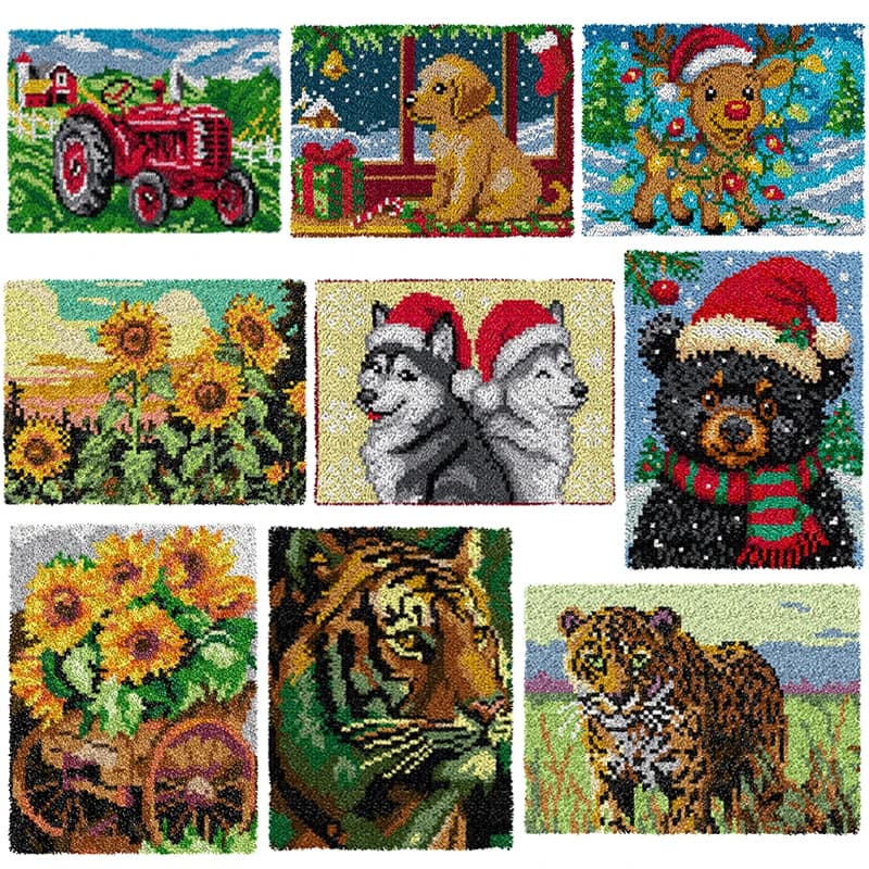 Kit Carpet with Hook for Christmas Animals Kit for creating carpets Set of embroidered carpets for creating carpets for beginners Gifts for precut crochet
