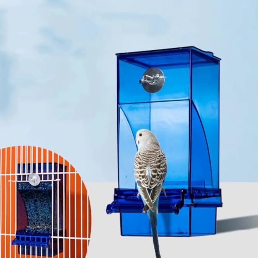 Mangiatoia per Uccelli Senza Disordine, Distributore Automatico di Cibo per Pappagalli, Contenitore in Acrilico, Accessori per Gabbie di Parrocchetti, Canarini e Cacatua