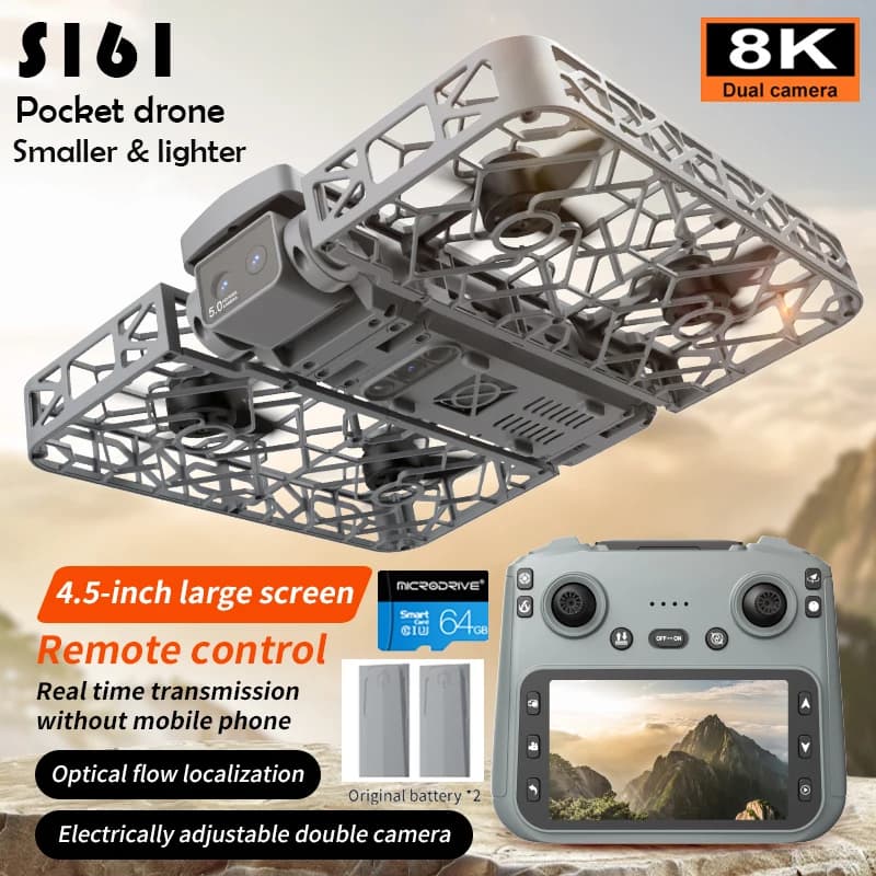 Mini Drone Flying Camera S161 RC Dron Screen Control 8K HD Airbruary Brushless Full Enclosure Flying Machine Quadcopter