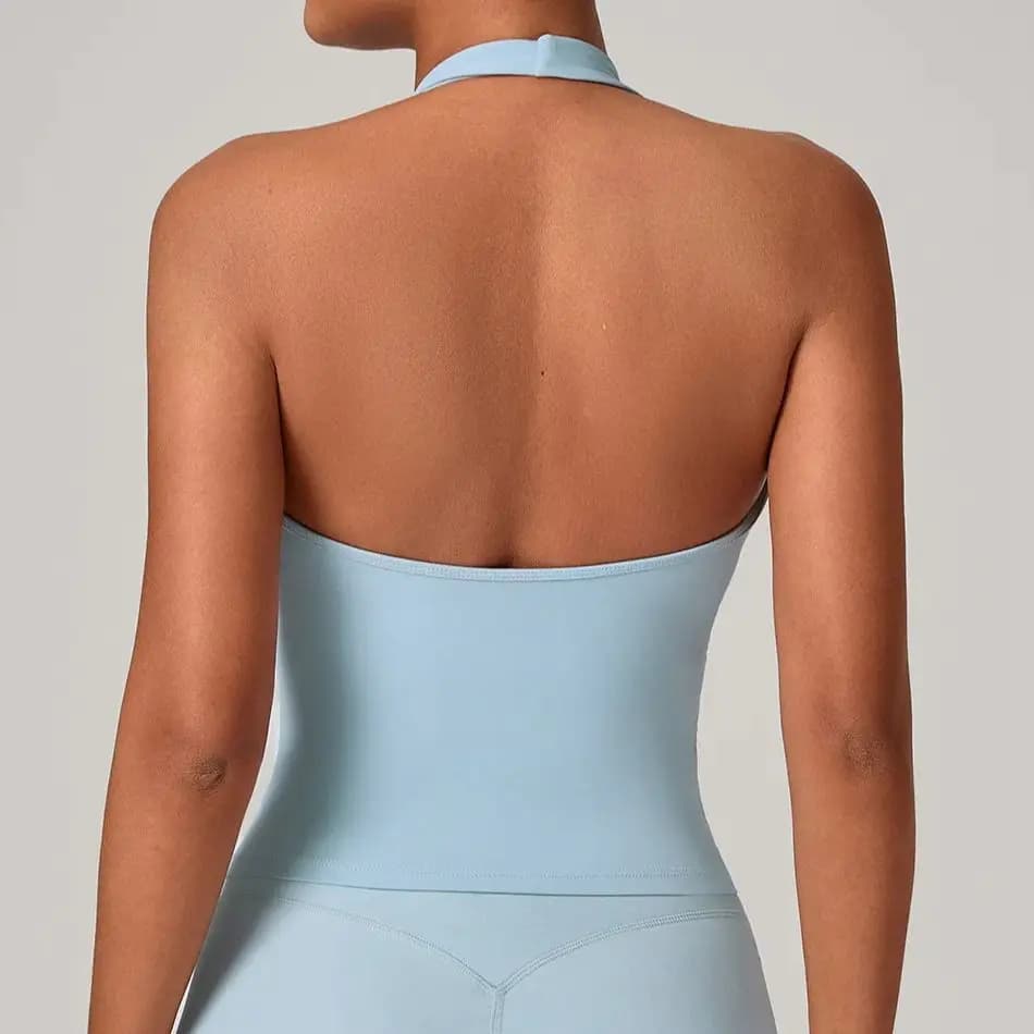 Top sportivo da donna Ningyu con scollo a V arricciato, canotta da yoga attillata, top sportivo da donna per corsa all'aperto, fitness, asciugatura rapida, intimo sportivo