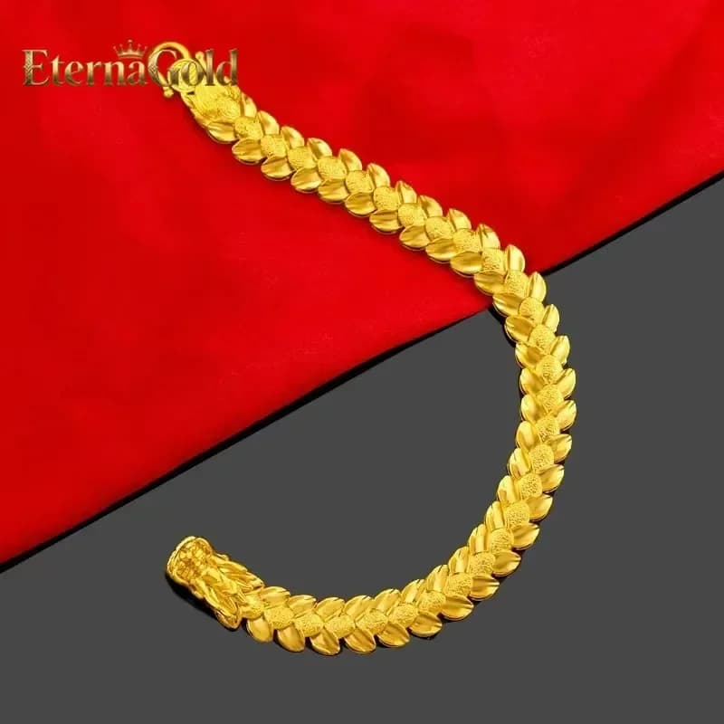 Bracciale EternaGold Luxury 24K 9999 in oro puro, bracciale con drago aggressivo e grano, per uomo