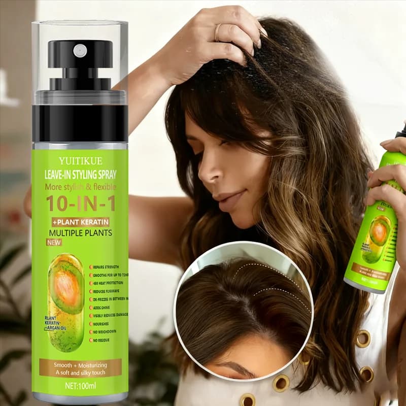 10-in-1 Plant Keratin Leave-In Spray 100ml for Smooth Manageable Hair Heat Protection Frizz Control Moisturizing Shine