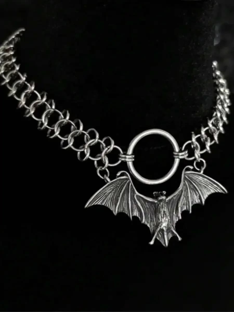 Collana con ciondolo a forma di pipistrello in stile gotico punk per donna, gioielli di Halloween