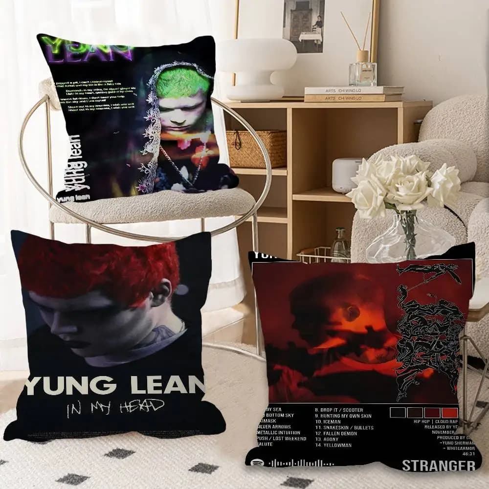 Fodere per cuscini Rapper Y-Yung L-Lean, decorazioni per divano a tema cartone animato, stampa fronte-retro, in peluche corto, simpatiche fodere per cuscini