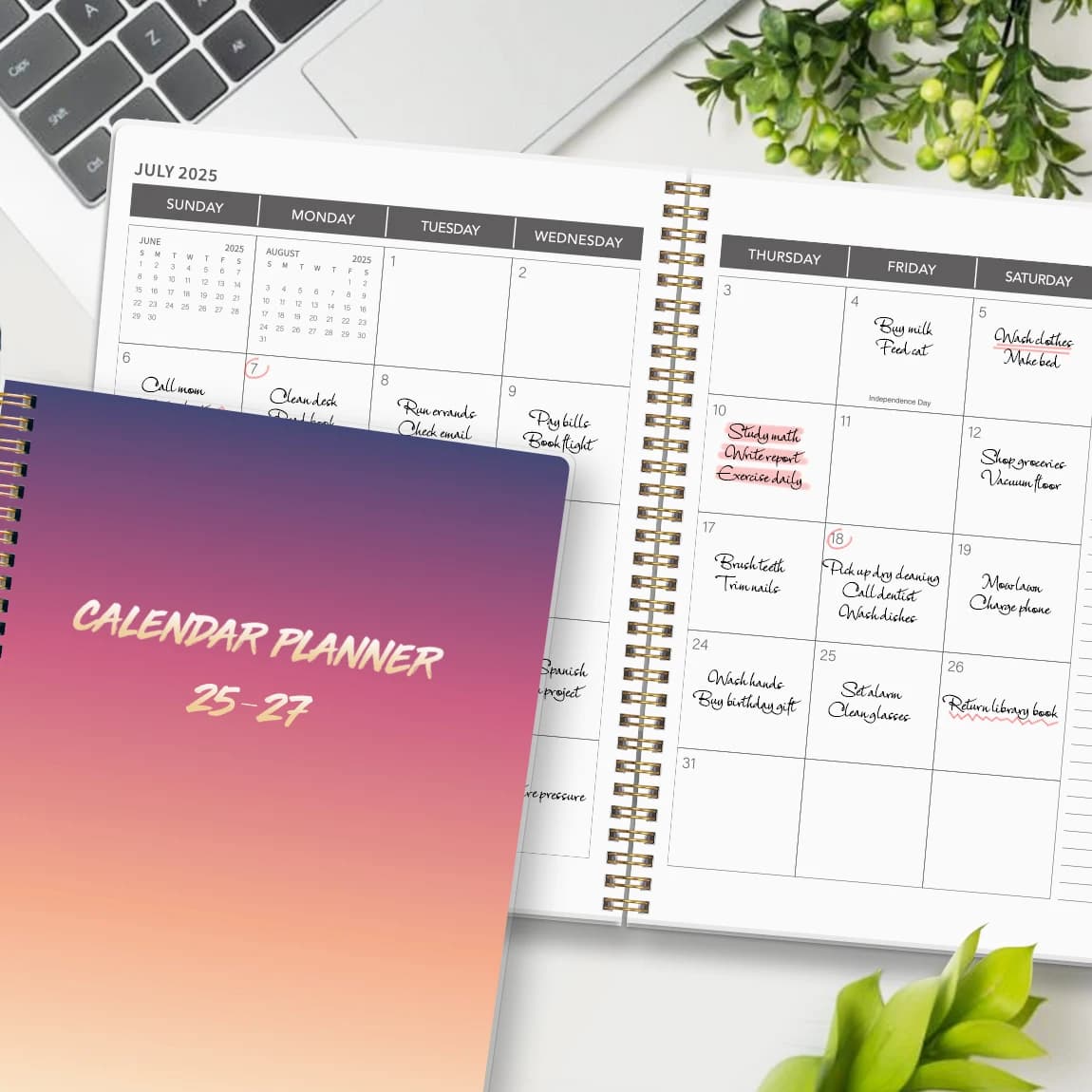 2025.7-2027.6, pianificatore mensile di 2 anni, piano settimanale, taccuino giornaliero, libro calendario, con pagine in formato A4, ufficio e libro accademico