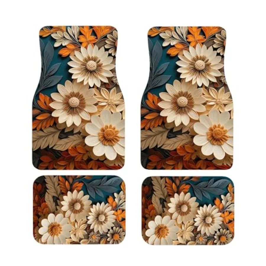 Tappetini Artistici in Tessuto per Auto - Antiscivolo con Base in Gomma - Set Anteriore (68x44cm) e Posteriore (33x44cm) - Assorbenti e Durevoli