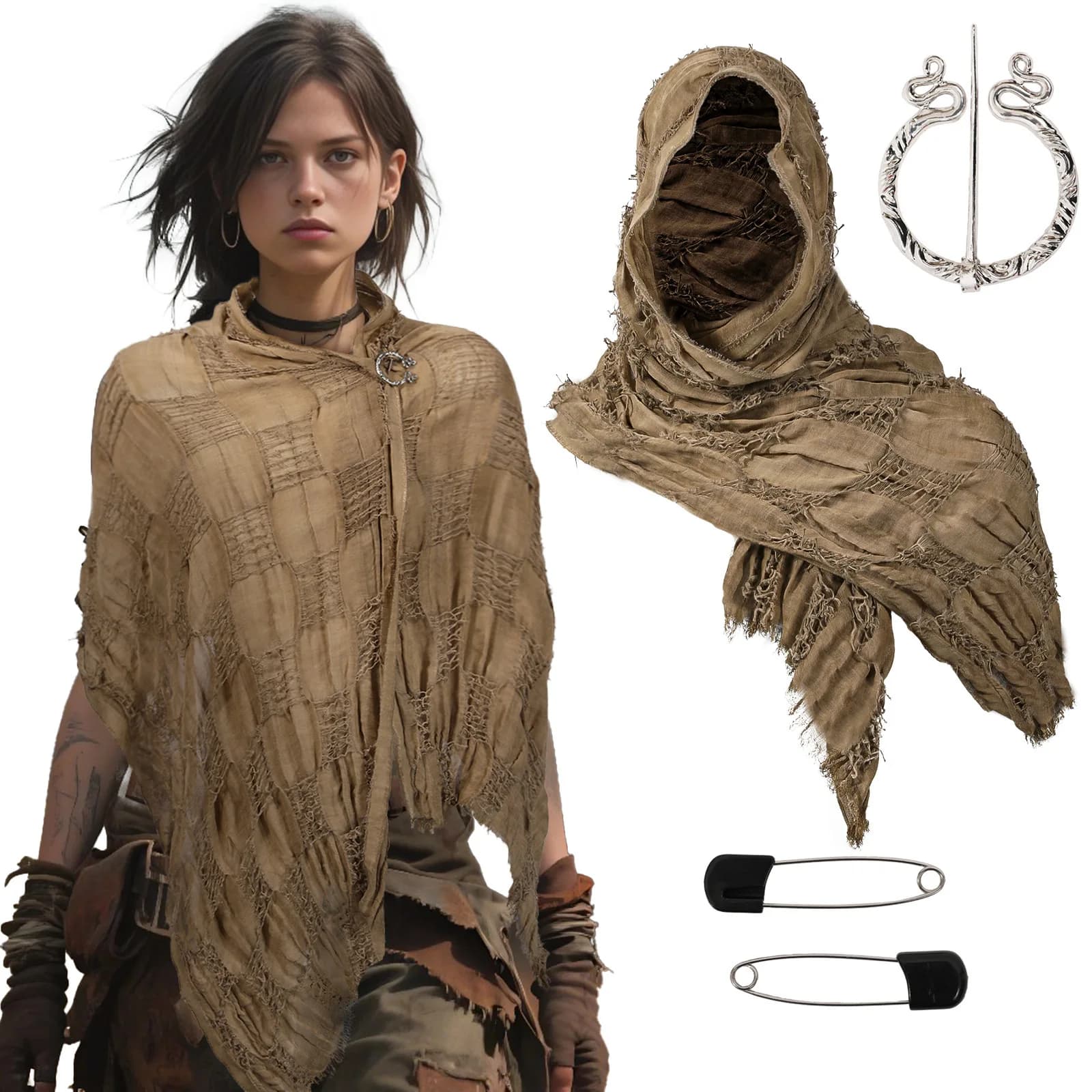 New scarf/poncho in cotton and linen medieval vintage 2026 style, fashionable, versatile, casual, for all seasons