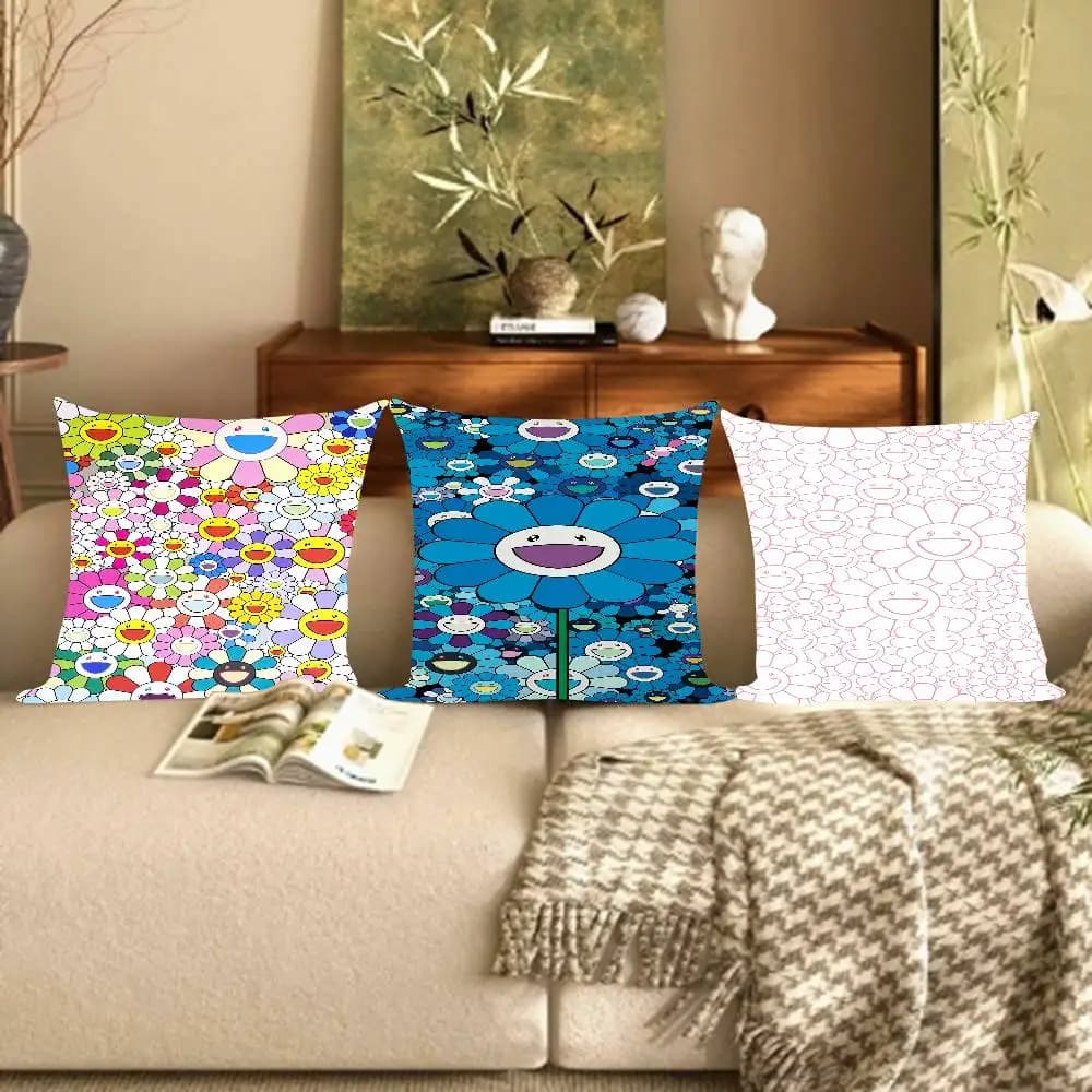 Fodera per cuscino Art Smile Flower 30x50 in poliestere, cuscini decorativi per divano, federe per cuscini decorativi per la casa M-Murakamis