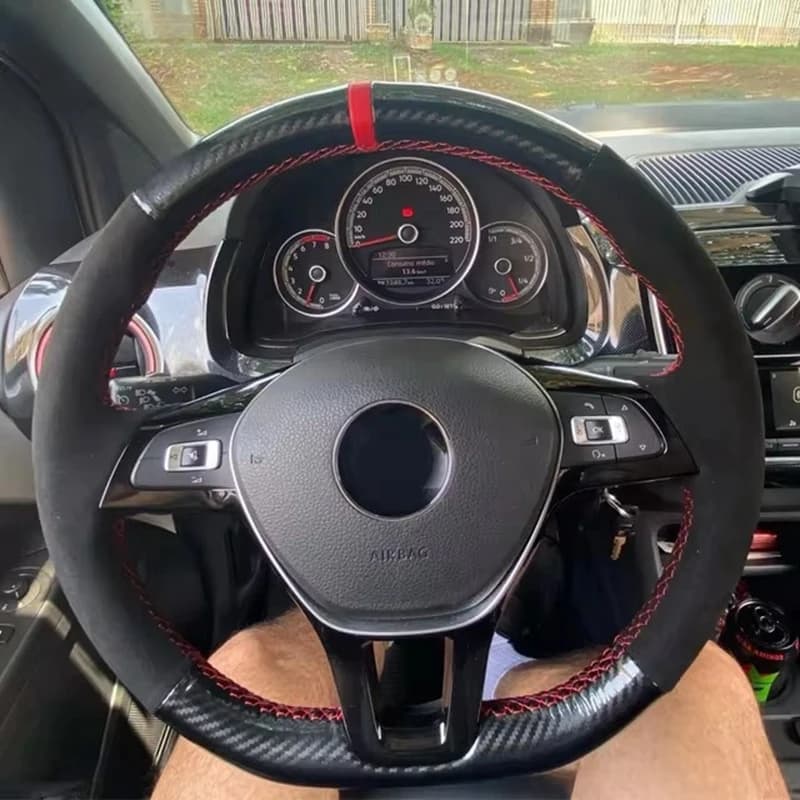 Per Volkswagen Vw Golf 7 Mk7 Polo jetta Passat B8 Cucito a mano Coprivolante per auto Treccia Pelle scamosciata Trim in fibra di carbonio