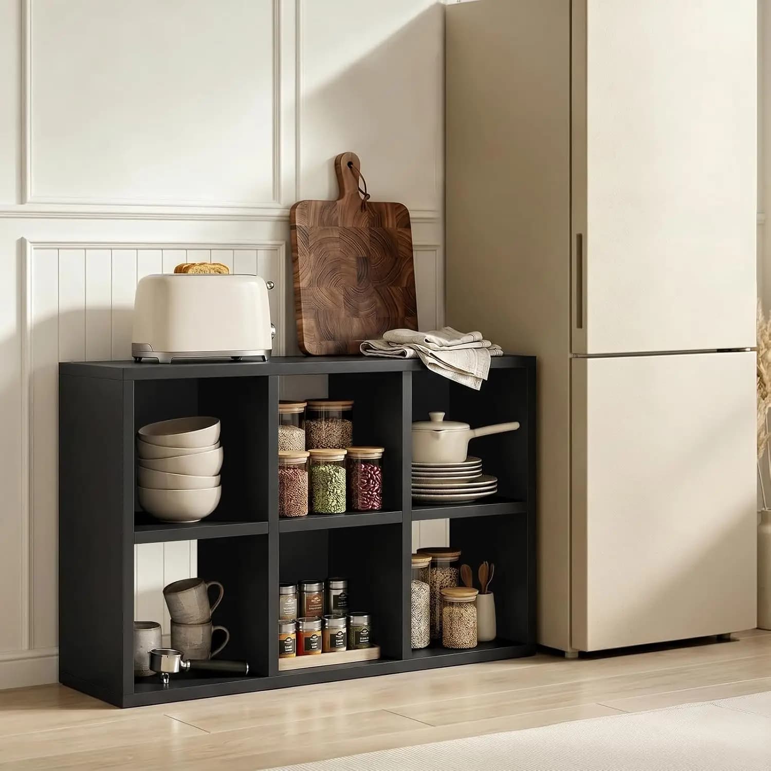 6-Cube Storage Organizer, Modular Bookcase Shelf with Vertical or Horizontal Use, Fits 11×11" Bins, Optional Back Panels, for Living Room, Office, Carbon Black