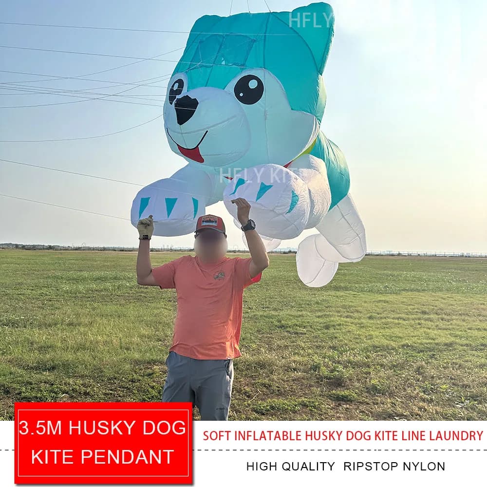 HFLY NEW ARRIVO 3.5m CAVO Husky KITE PENDENT for Adults High Quality Nylon Soft Animal Inflatable Aquilone IINE LAUNDRY