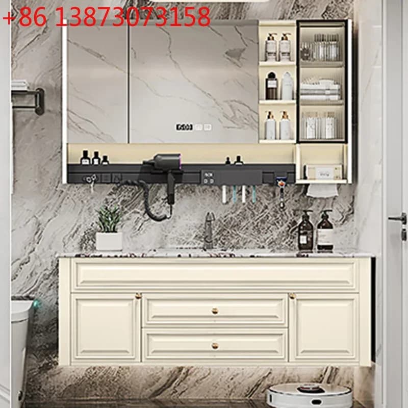 Mobiletto da Bagno di Lusso con Specchio, Stile Nordico, per Trucchi e Oggetti, Scaffale da Parete per Bagno, Mobile Unico e Originale