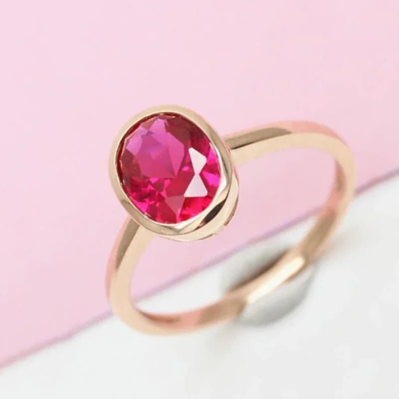 Charm 585 purple gold plated 14K rose gold inlaid oval simple ruby rings for couples refined and elegant romantic jewelry