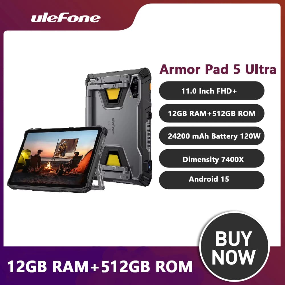 2025 NUOVO Ulefone Armor Pad 5 Ultra 5G 11 "FHD Tablet robusto 24200mAh Batteria Proiettore portatile 200LM 12GB + 512GB Android 15 NFC