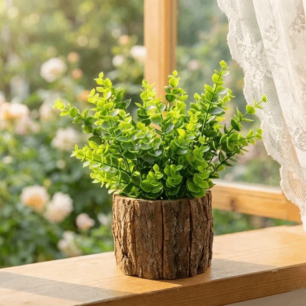 Natural Appearance Artificial Green Plant Handmade Plastic Bark Bucket Decoration Realistic Artificial Lavender Living Room