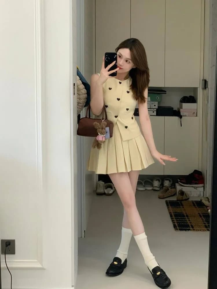 Slim Fit Suit Vest And Short Skirt Set Women's Summer Fashion High Waist Gored Skirt Two Piece Set Korean Style Commute Dress