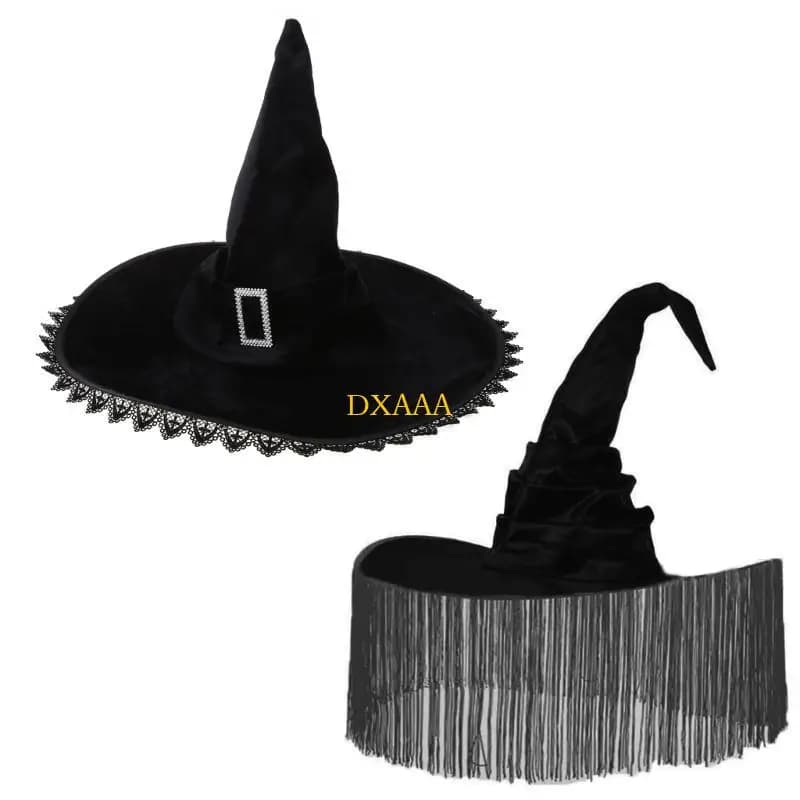 DXAA Soft Brimmed Witch Hat for Halloween Party Women Top Hat Pleated Witchcap Cos-play Costume Headwear Clothing Accessories