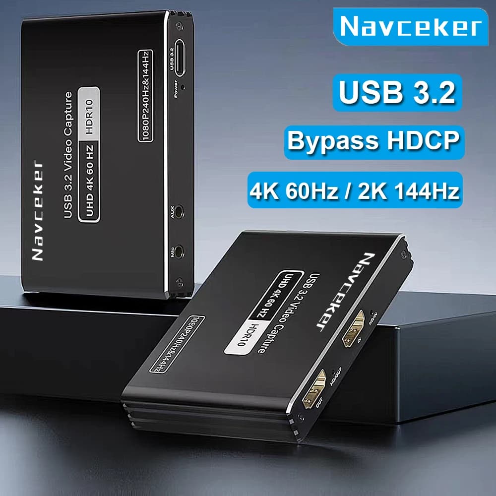 Navceker 4K 60fps 1080P 240fps Scheda di acquisizione video HDMI Bypass HDCP HDTV Fotocamera con USB 3.2 PC Live Streaming Grabber Recorder