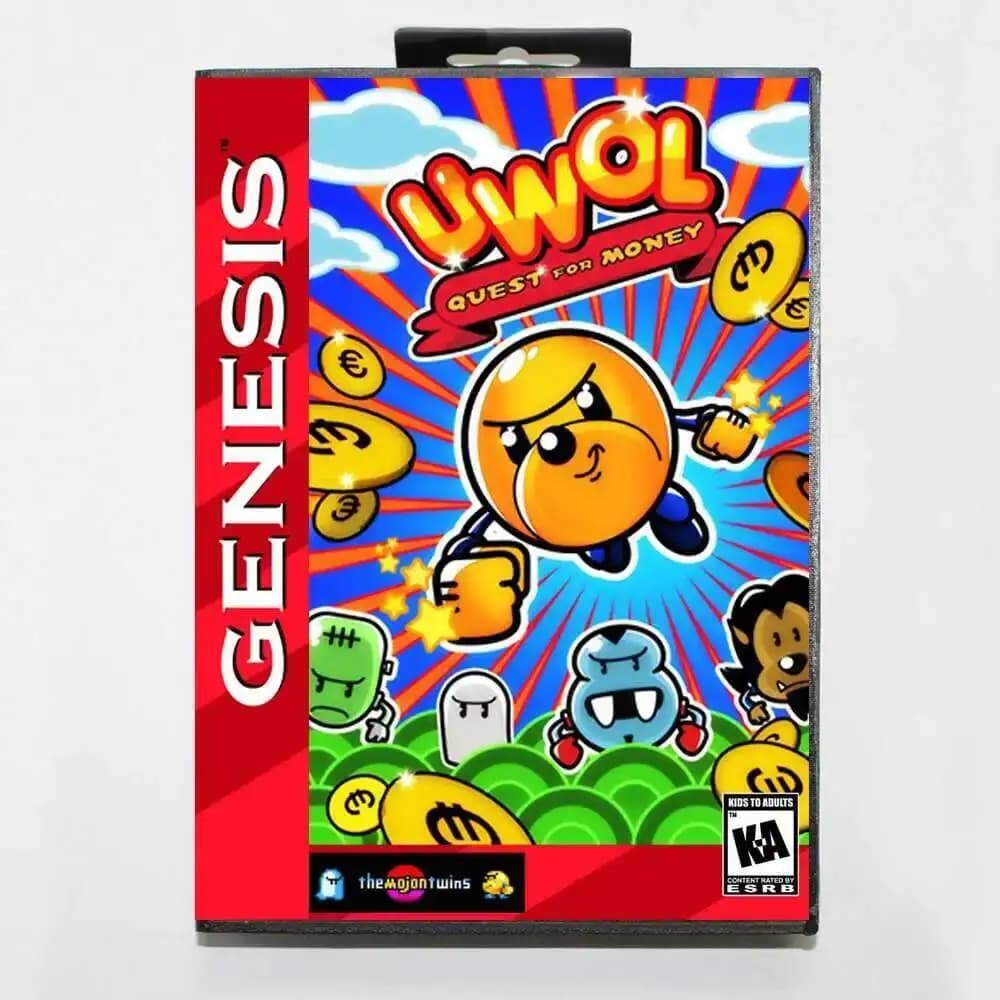 Scheda di Gioco UWOL MD con Scatola Personalizzata USA per Console Sega Megadrive Genesis 16 Bit