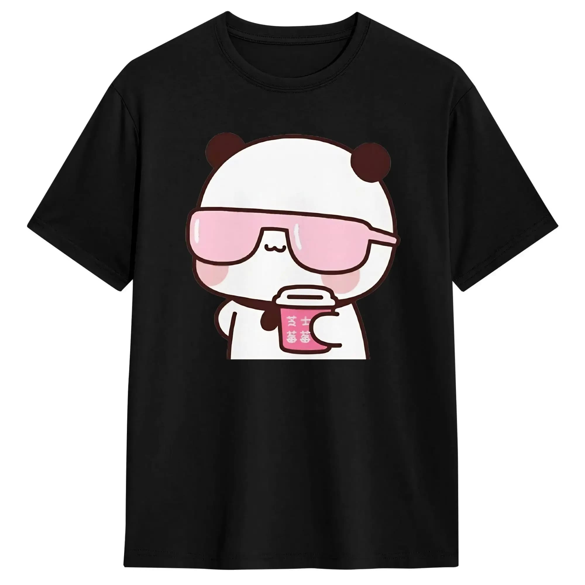Streetwear T Shirt Summer Cute Bubu Is Watching Movie With Dudu T-Shirts Pure Cotton Tee Shirt for Men's Y2K Short Sleeve Tops