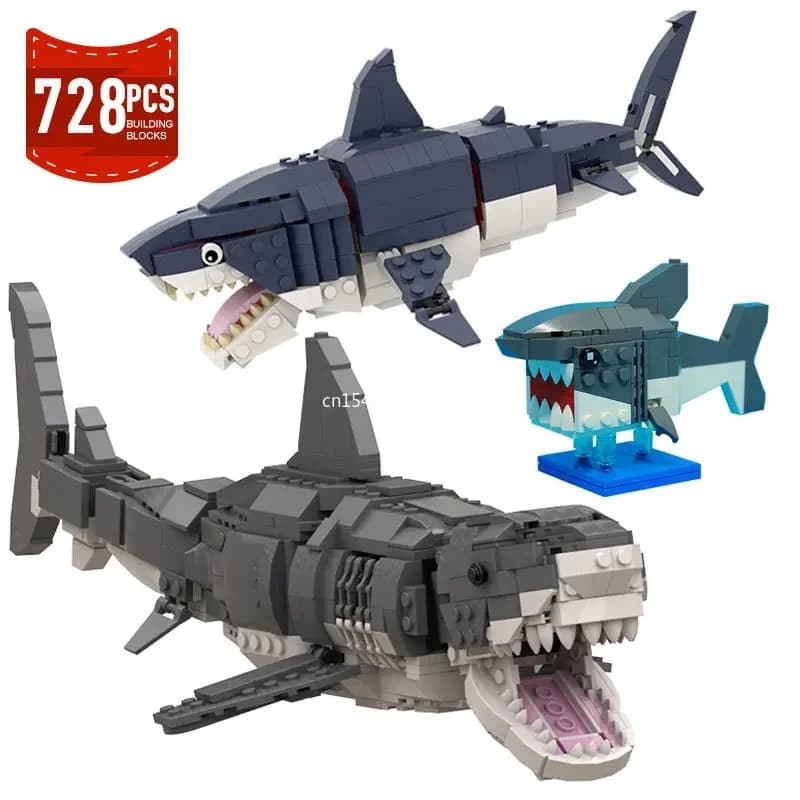 MOC Marine Animals Shark Whale Megalodon Building Blocks Set Deep Sea Reset Fish Bricks Educational Assemble model Toys Gifts