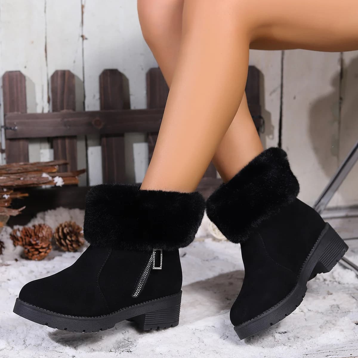 Stivaletti invernali da donna 2025 Nuovi stivali da neve caldi da donna Scarpe in cotone con plateau comfort in pelliccia per scarpe da donna firmate da esterno