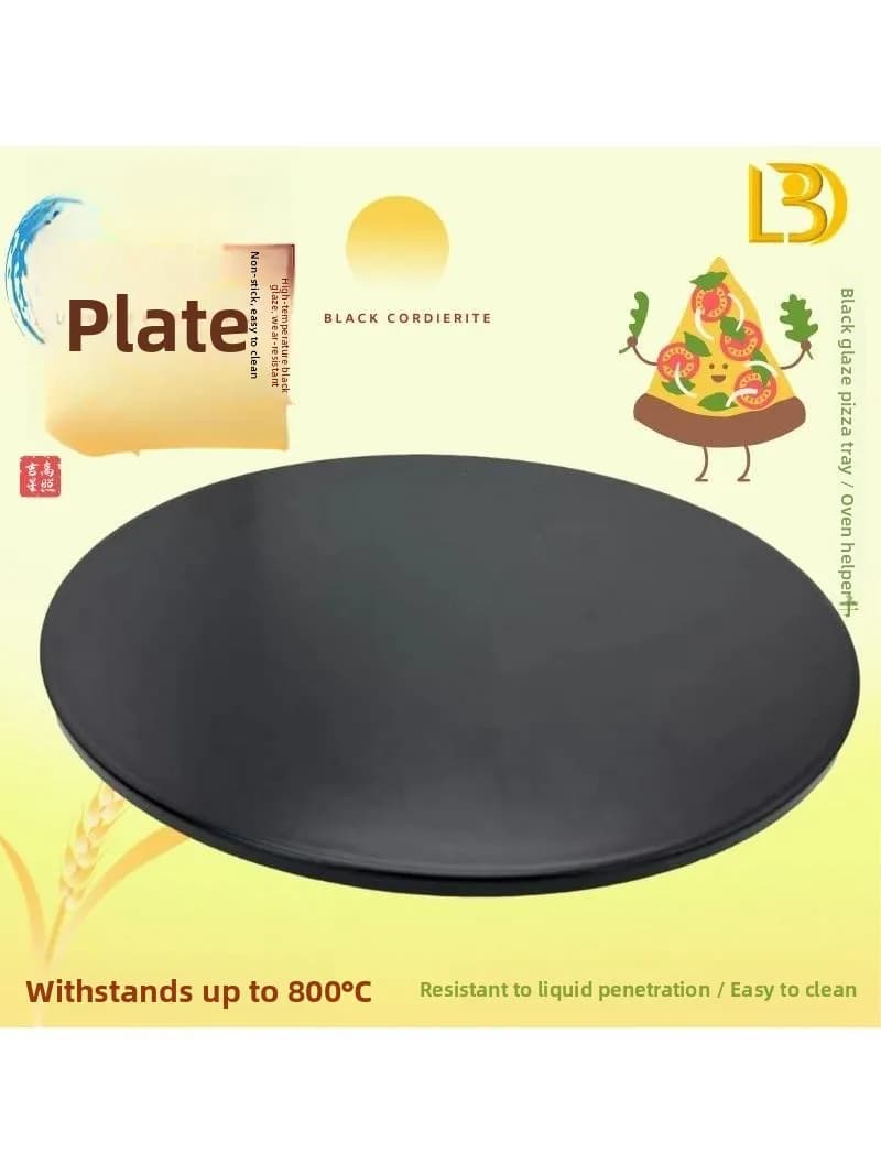Black Enamel Lazulite Baking Board round Pizza Stone BBQ Tool High Temperature Resistant Cooking Utensil Baby Bao Hong WS6002...