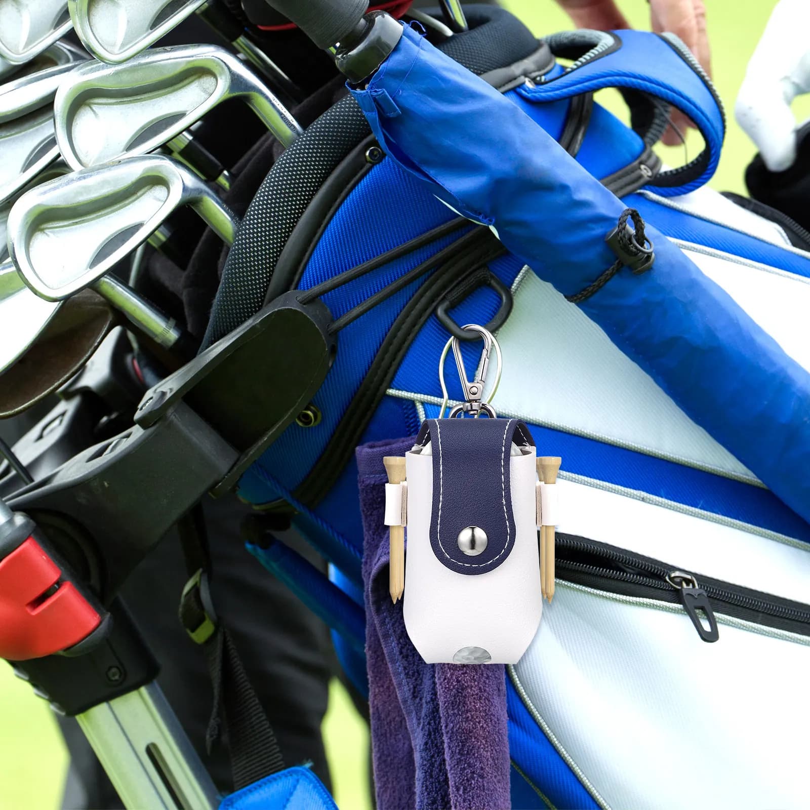 Borsa da golf a 2 scomparti da appendere in vita per il golf all'aperto, compatta e comoda, con chiusura a pressione, porta palline antigraffio