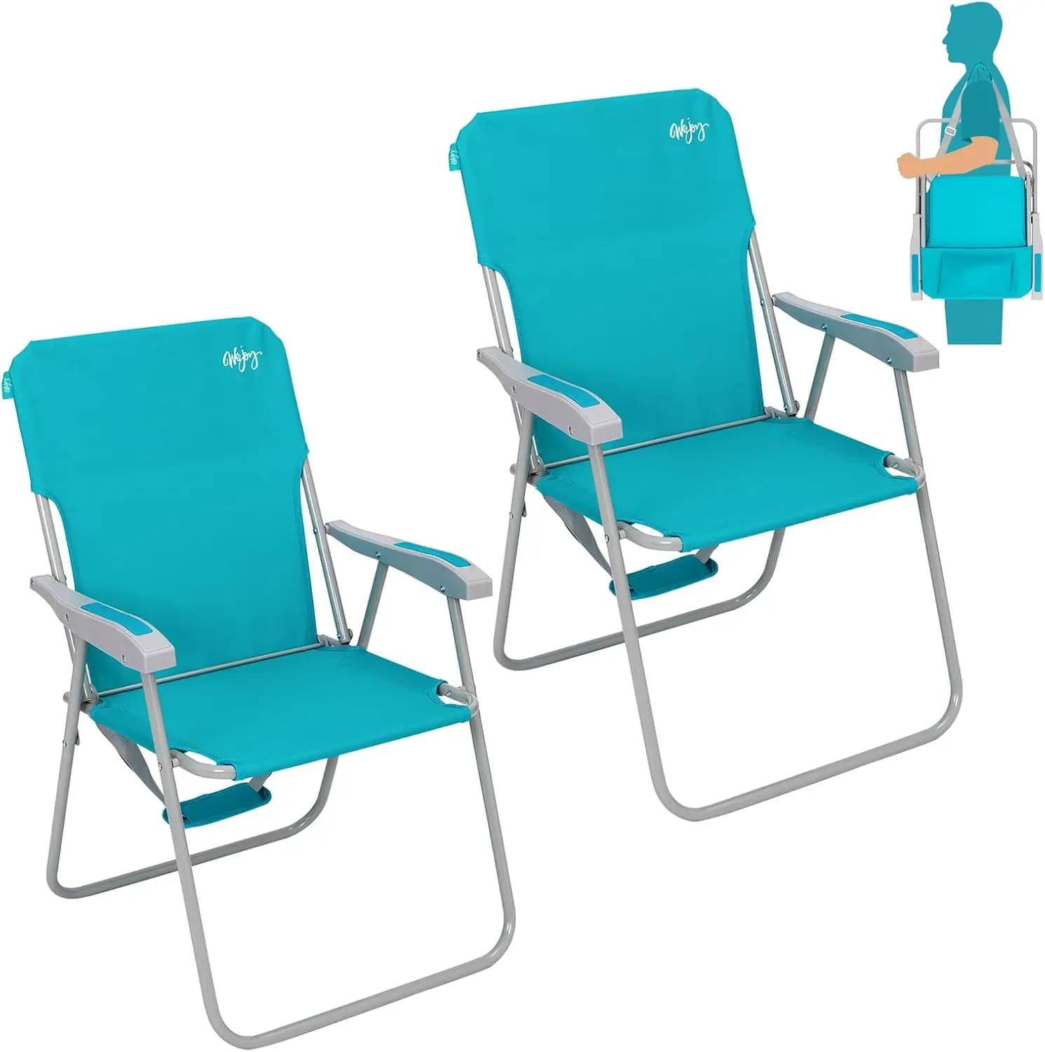 Lightweight Folding Beach Chair with Shoulder Strap, High Back, Hard Armrests, Supports 300 lbs for Outdoor Lawn Concert