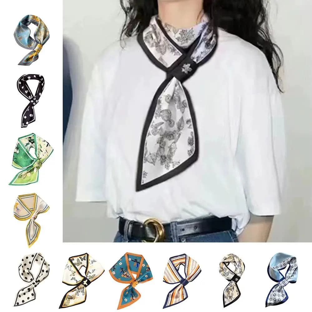 Sciarpa di Seta alla Moda con Protezione Solare, Chiusura a Scatto, Sottile Copricollo per Primavera e Autunno