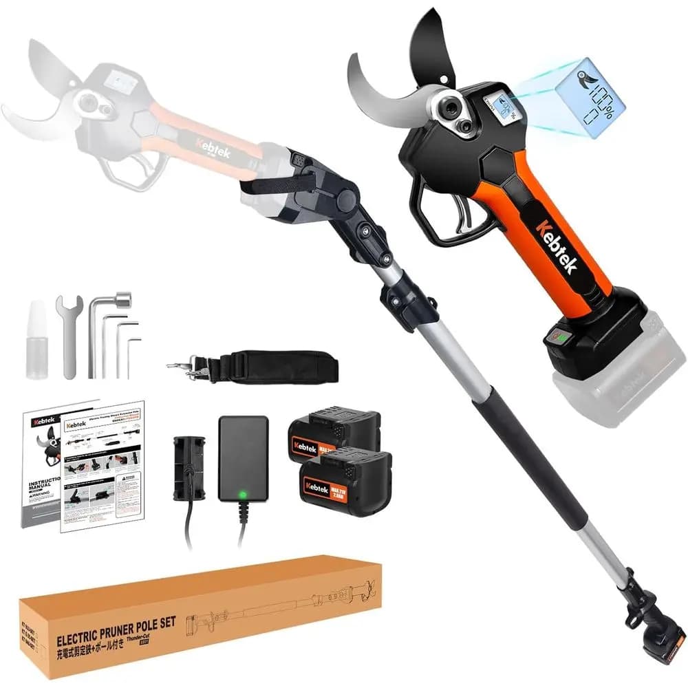 Electric pruning shears 2 in 1 40MM, battery pot with extension rod Brushless motor 18V Pack of 2 rechargeable batteries from 2AH-LCD
