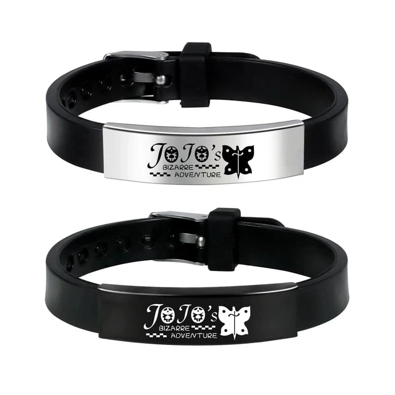 Anime JOJOS Bizarre Adventure braccialetto Cosplay cinturino in Silicone in acciaio inossidabile braccialetto con ciondoli Sport accessori per braccialetti in pelle nera