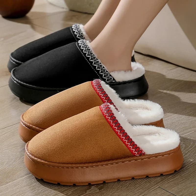 Pantofole soffici con piattaforma spessa alla moda per donna Pantofole da casa calde in peluche invernale Scarpe da interno unisex antiscivolo con suola spessa da donna