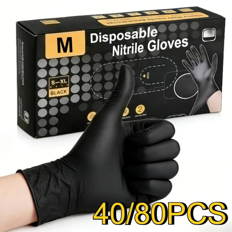 40/80PCS Guanti monouso in nitrile nero Pulizia della casa Cucina Bagno Pulizia Parrucchiere Bellezza Pet Bagno Guanti neri