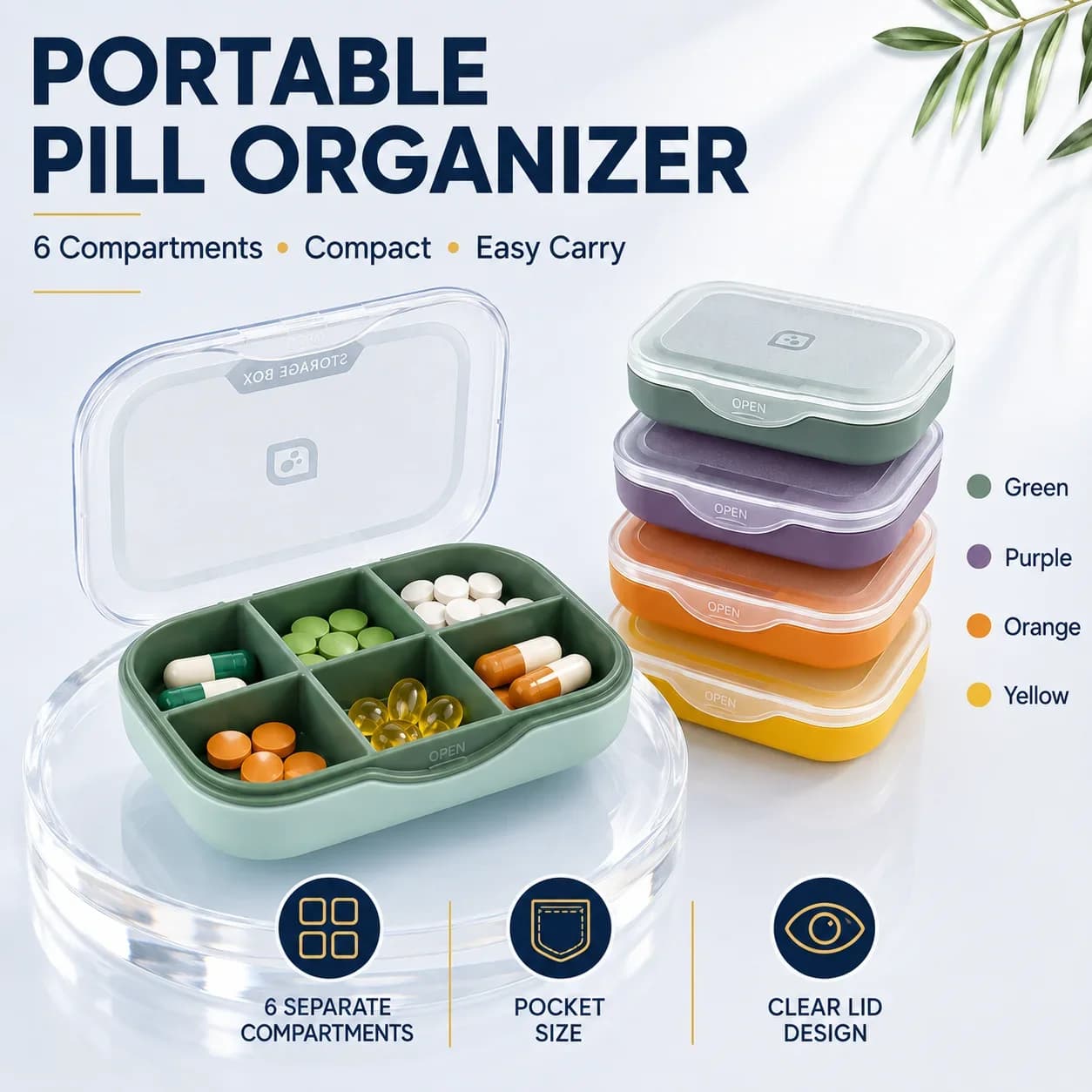 Portapillole Portatile a 6 Scomparti, Organizzatore per Pillole da Viaggio Sigillato e Impermeabile, Contenitore per Medicinali e Vitamine Senza BPA di Grado Alimentare