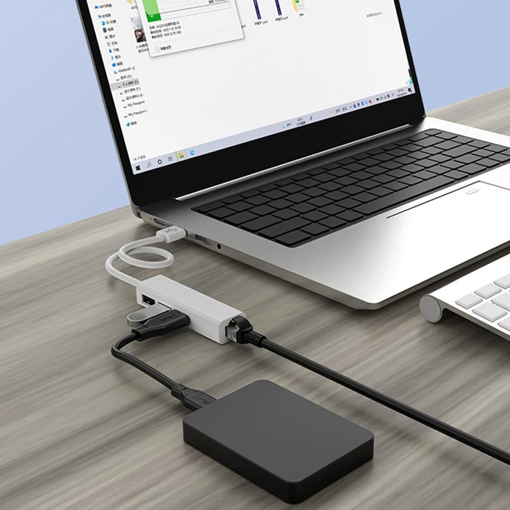 Type-C to RJ45 Adapter for Laptop, USB2.0 Type-C 4 in 1, Splitter Type-C RJ45, Hub 10GBit/s USB Network Adapter for Computer Desktop PC