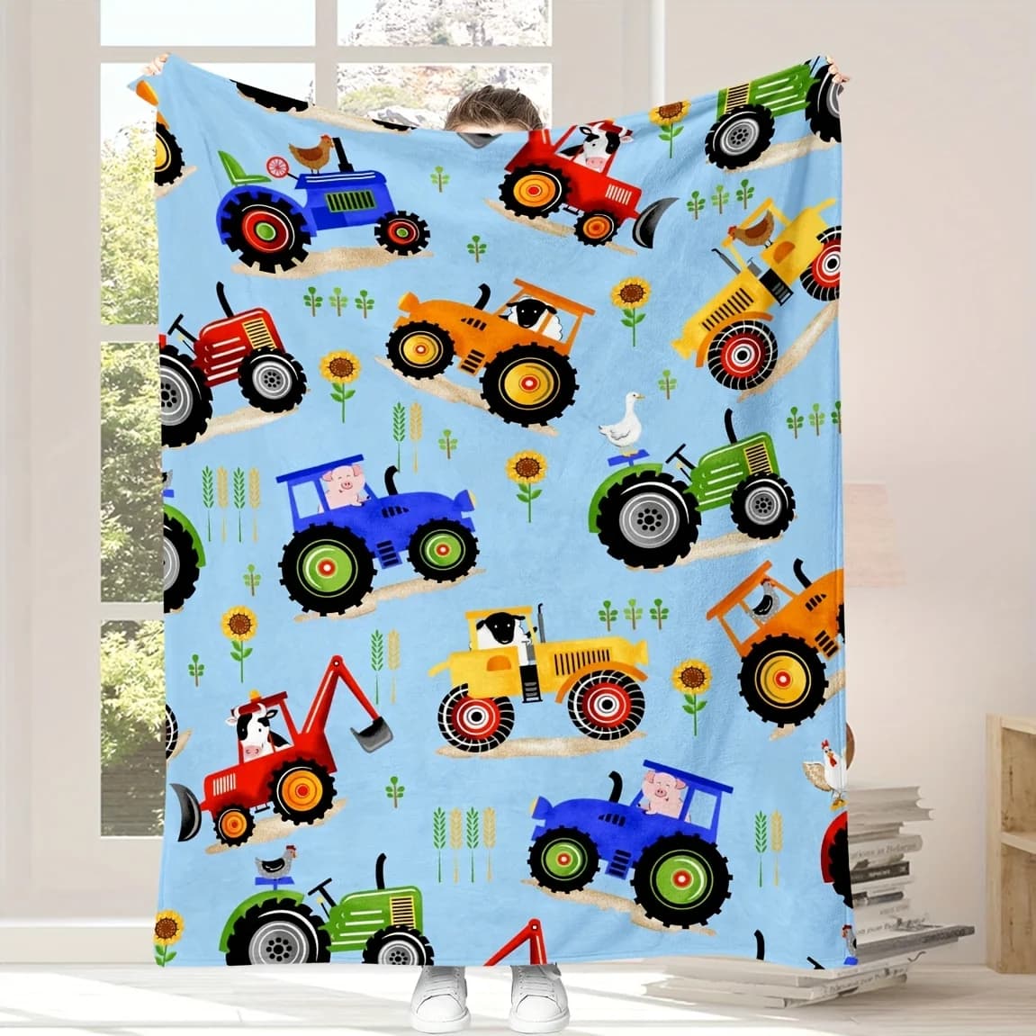 Coperta in flanella con stampa trattore agricolo - Decorazione della stanza con stampa digitale - Versatile per camera da letto, soggiorno, viaggi