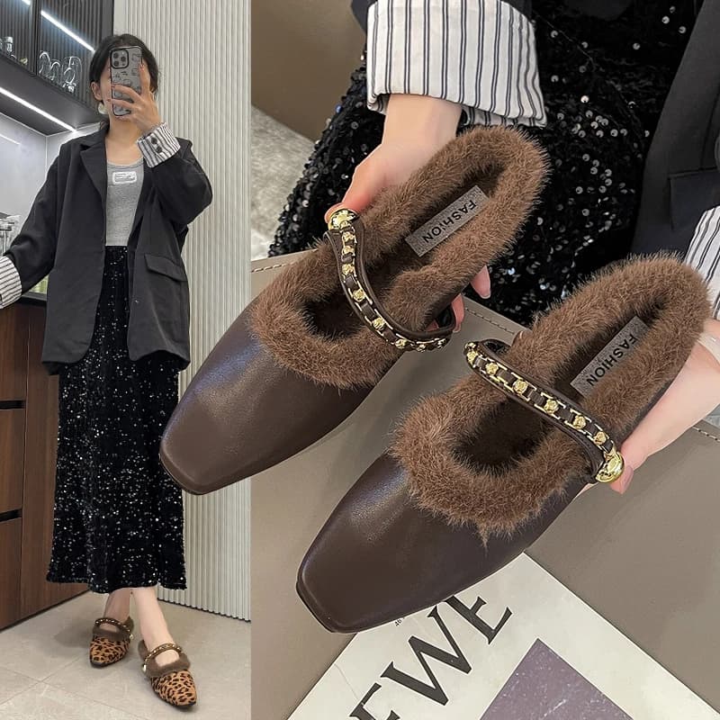 2025 nuove donne di moda punta rotonda appartamenti Baotou pantofole con velluto finitura opaca singole scarpe casual donna mocassini comfort scarpe