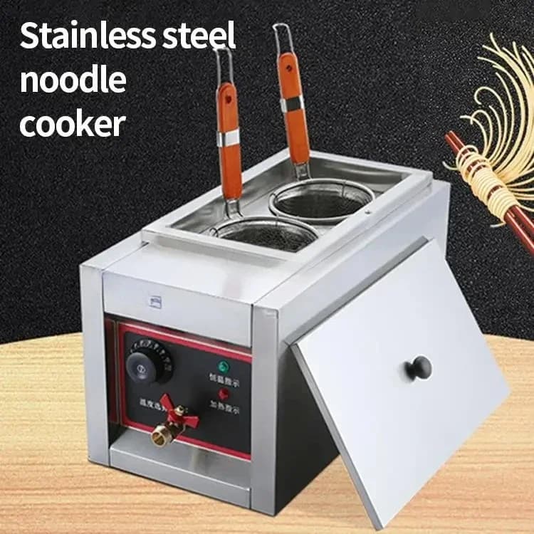 Cuocipasta Elettrico Commerciale da Tavolo, Macchina per Cucinare Noodle/Frutti di Mare in Acciaio Inossidabile con Doppio Cesto, 2000W