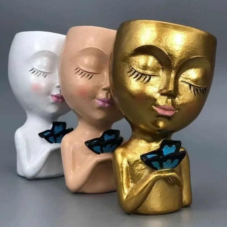 ‌ Fioriera in resina in stile astratto americano - Figura di ragazza carina Vaso da fiori multiuso/portapenne/organizzatore di pennelli per trucco