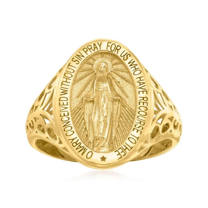 Vintage Hand Carved Virgin Mary Pattern Golden Plated Ring for Women Men Fashion Classic Festival Celebration Jewelry Accessory